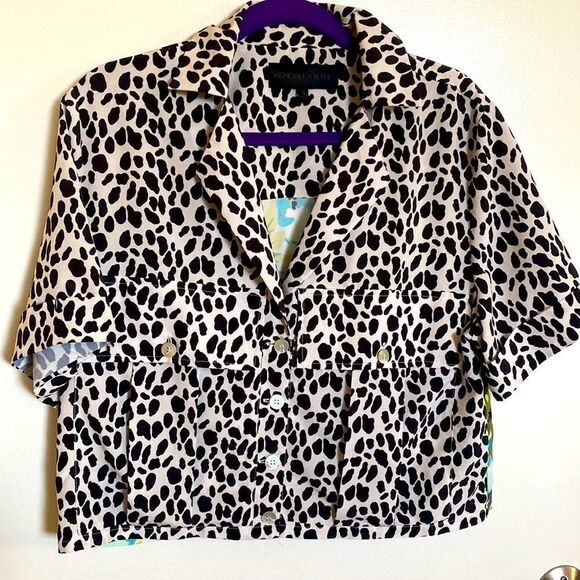 Kendall & Kylie Leopard Print Crop Top Button Down- Size small - Picture 2 of 9
